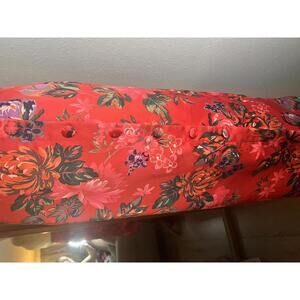 Vibrant Red Floral Midi Skirt with Button Detail